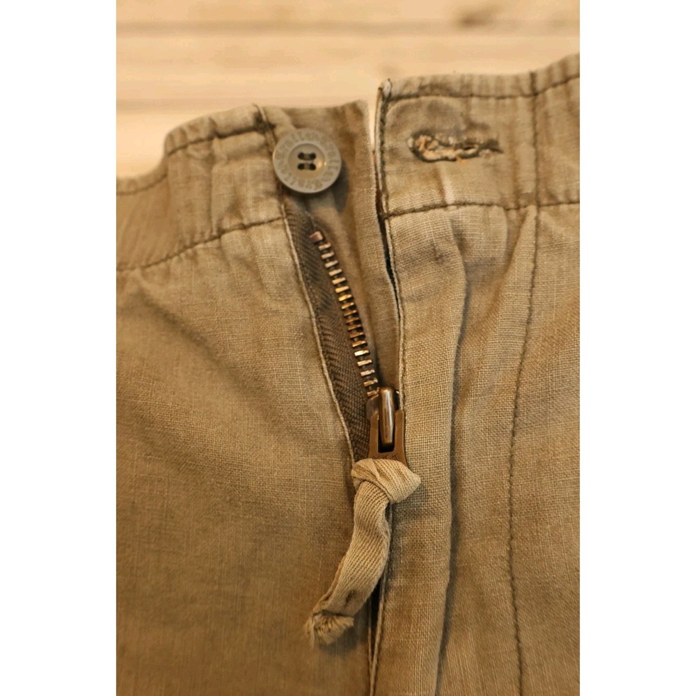 Trailer Men's 36 Cargo Shorts Khaki Olive Drawstring Zip 55% Linen 45% Cotton - Picture 4 of 5